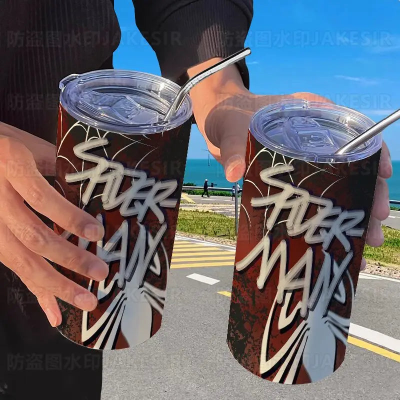 Spider Man Stainless Steel Double Wall Vacuum Insulated Cup with Straw