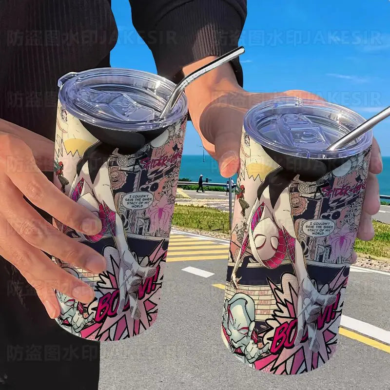 Spider Man Stainless Steel Double Wall Vacuum Insulated Cup with Straw