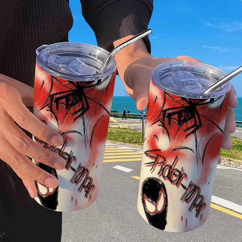 Spider Man Stainless Steel Double Wall Vacuum Insulated Cup with Straw