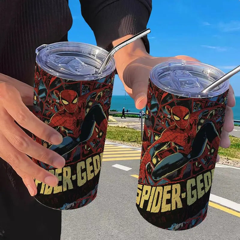 Spider Man Stainless Steel Double Wall Vacuum Insulated Cup with Straw