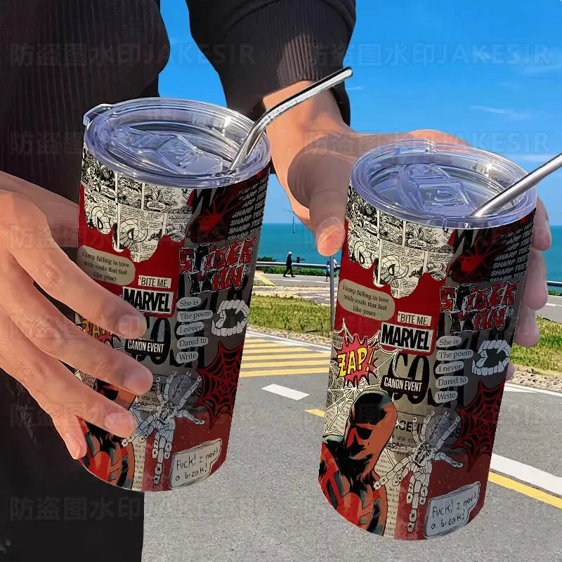 Spider Man Stainless Steel Double Wall Vacuum Insulated Cup with Straw