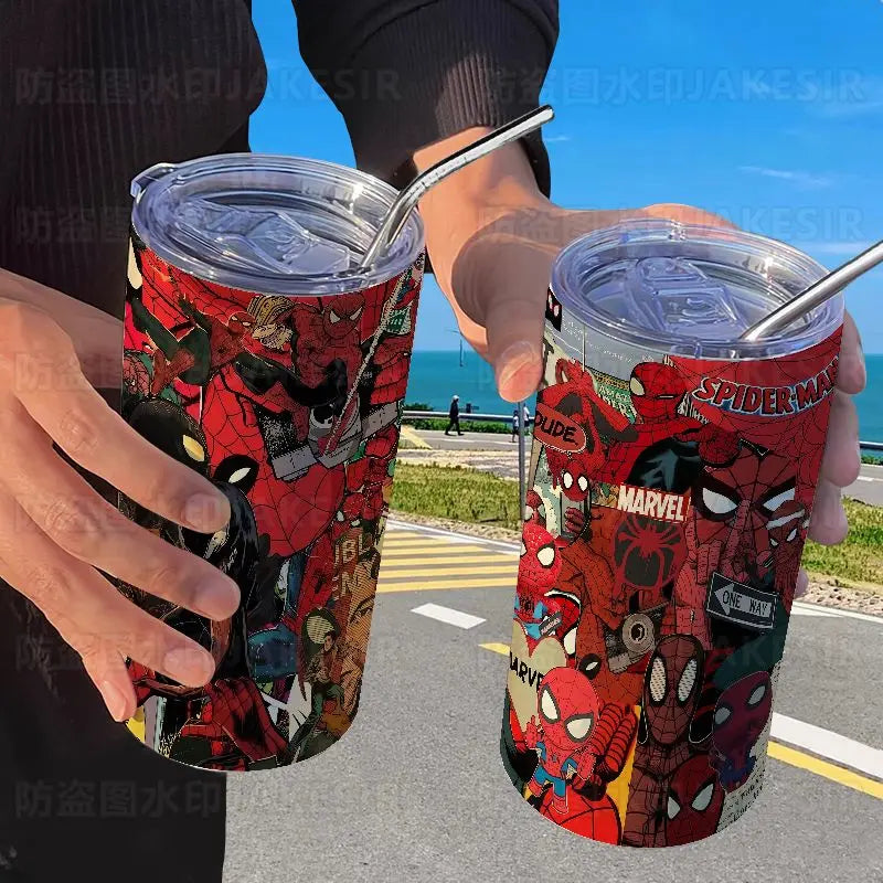 Spider Man Stainless Steel Double Wall Vacuum Insulated Cup with Straw
