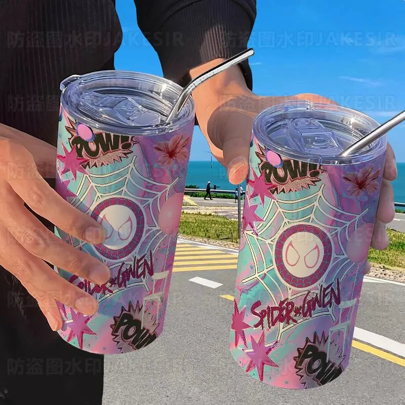 Spider Man Stainless Steel Double Wall Vacuum Insulated Cup with Straw