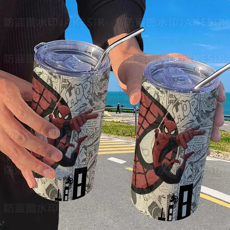 Spider Man Stainless Steel Double Wall Vacuum Insulated Cup with Straw