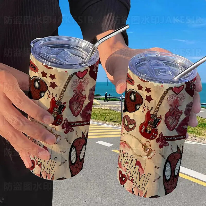 Spider Man Stainless Steel Double Wall Vacuum Insulated Cup with Straw