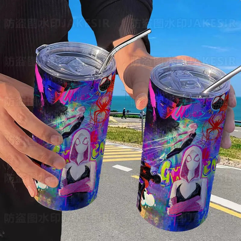 Spider Man Stainless Steel Double Wall Vacuum Insulated Cup with Straw