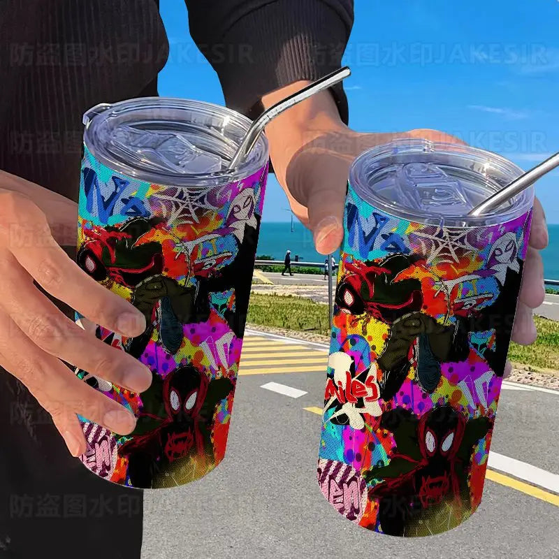 Spider Man Stainless Steel Double Wall Vacuum Insulated Cup with Straw
