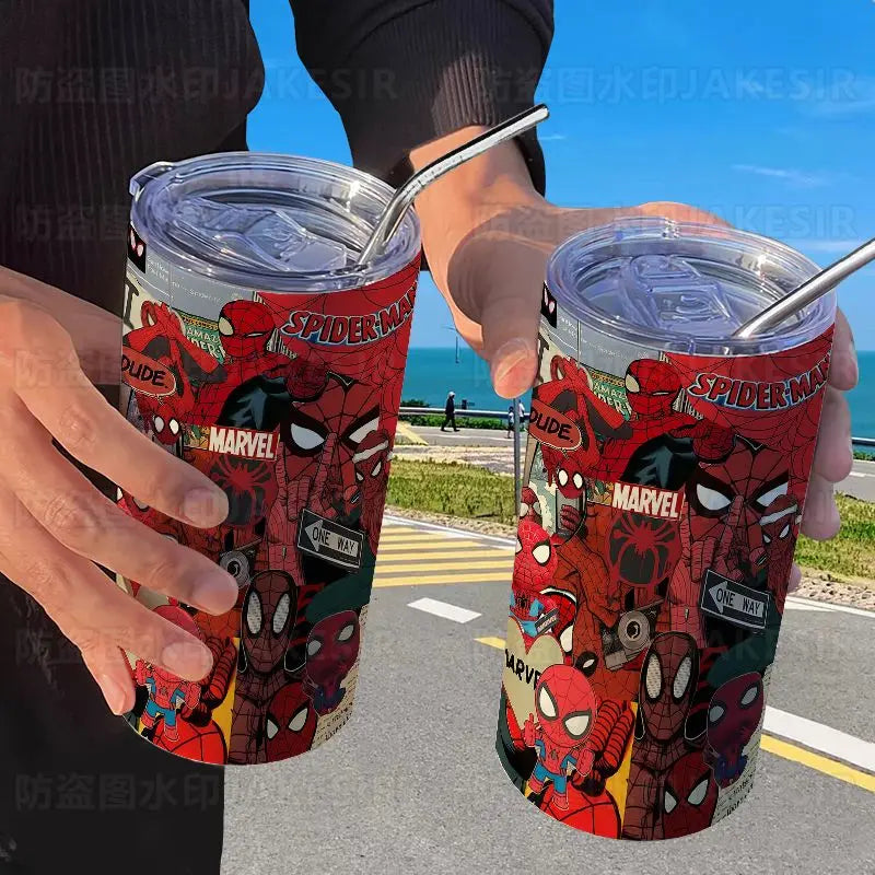 Spider Man Stainless Steel Double Wall Vacuum Insulated Cup with Straw