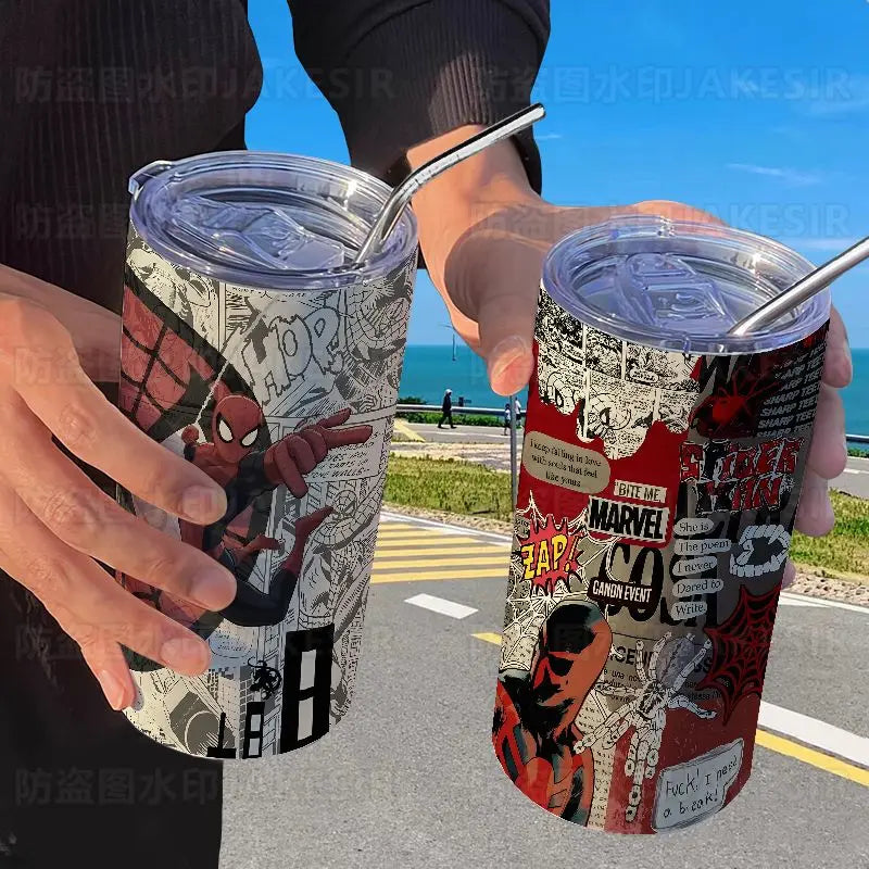 Spider Man Stainless Steel Double Wall Vacuum Insulated Cup with Straw
