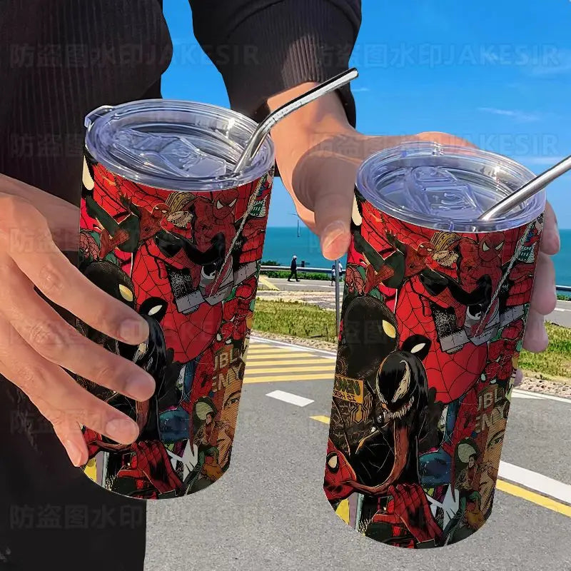 Spider Man Stainless Steel Double Wall Vacuum Insulated Cup with Straw