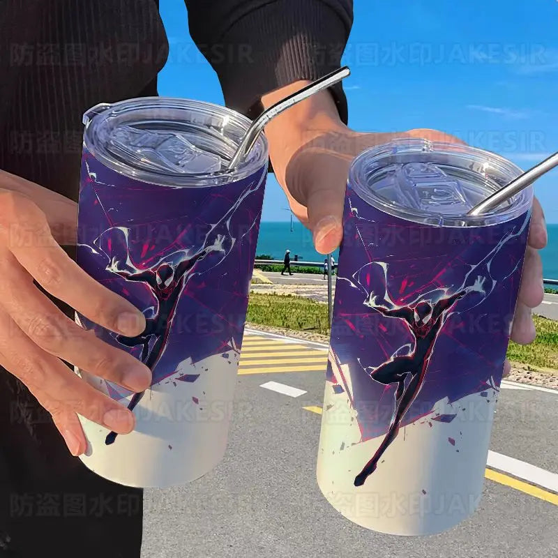 Spider Man Stainless Steel Double Wall Vacuum Insulated Cup with Straw