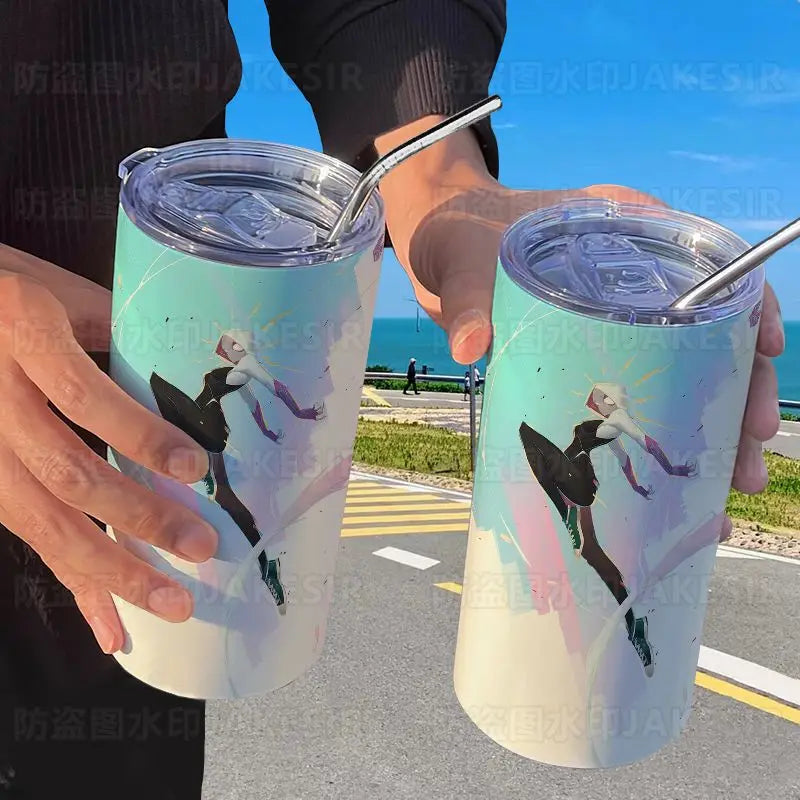 Spider Man Stainless Steel Double Wall Vacuum Insulated Cup with Straw